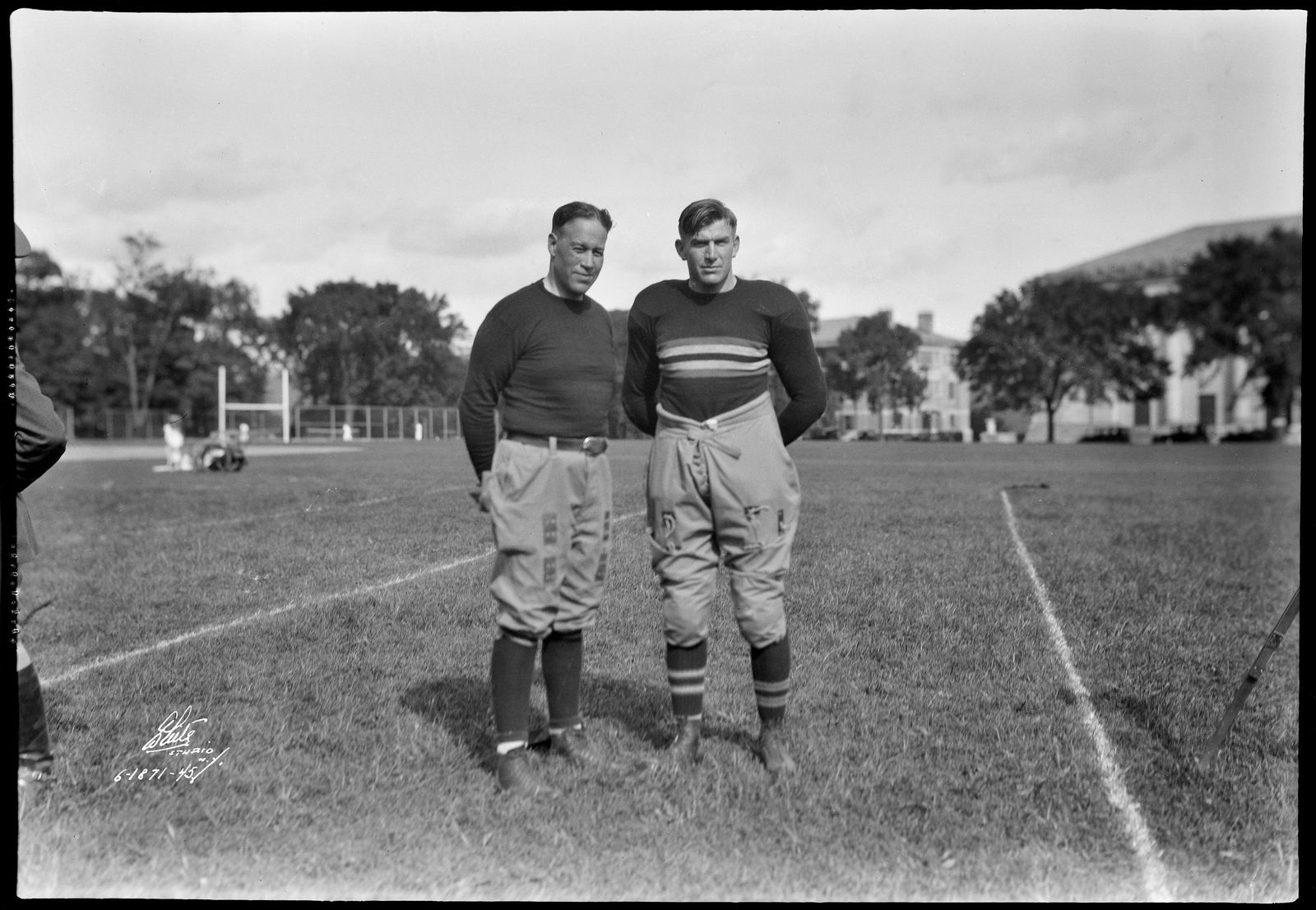 Photograph of Army Coach Lawrence "Biff" Jones with Mortimer "Bud" Sprague, Captain--1928 Football Team