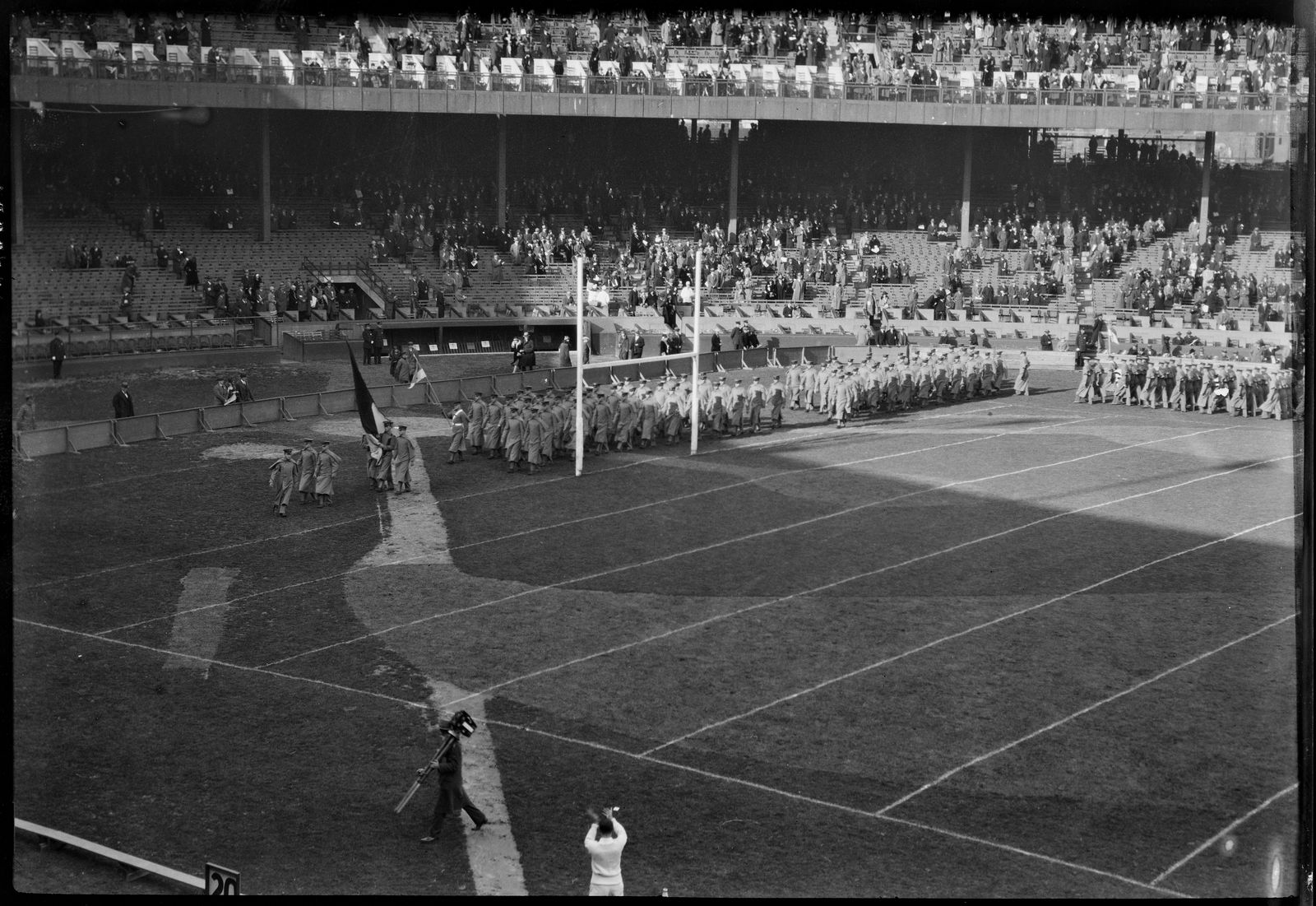 Photograph of Football Game, Army vs. Columbia, Polo Grounds, New York; Corps Marching onto Field