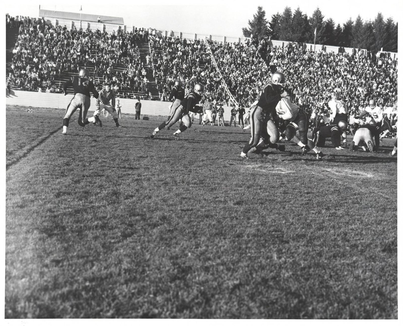 1961 Homecoming Football game, University of Idaho (20) vs. San Jose State (22) In-game action [14]