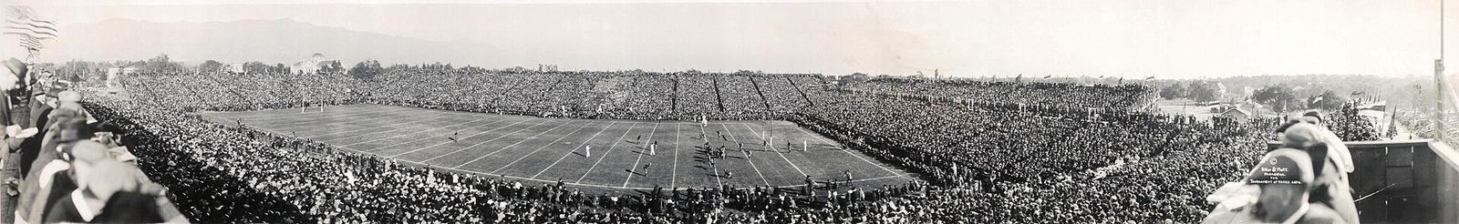 The 1921 Rose Bowl between the California Golden Bears and Ohio State Buckeyes. The Golden Bears won 28-0.