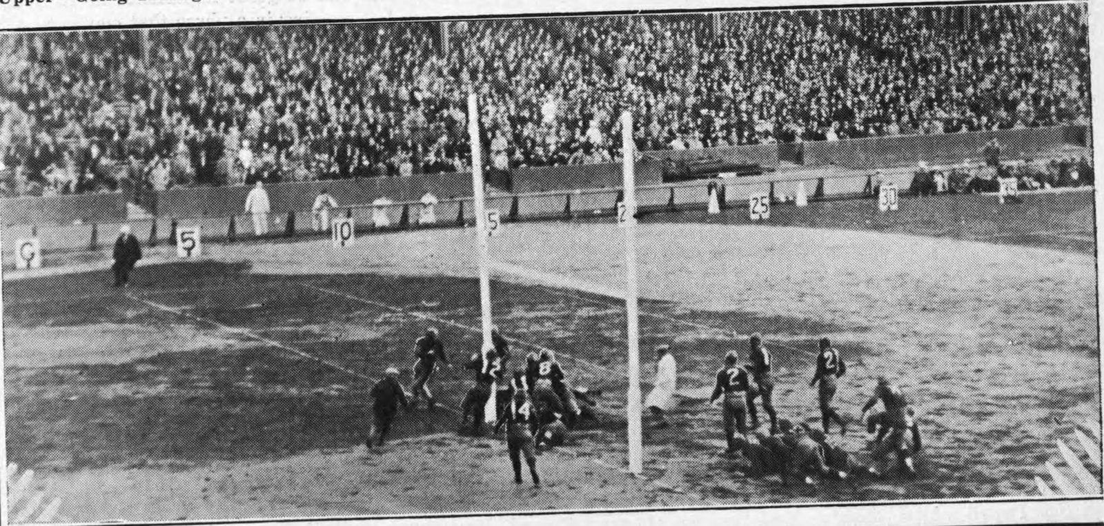 Georgia Tech players at Penn State's 1-yard line during their 1925 game in Yankee Stadium