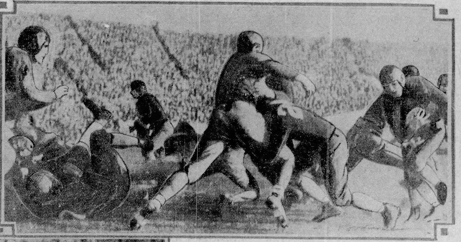 Caption text says " "Father" Lumpkin, running out of bounds with the ball, is pictured in an Associated Press photo"