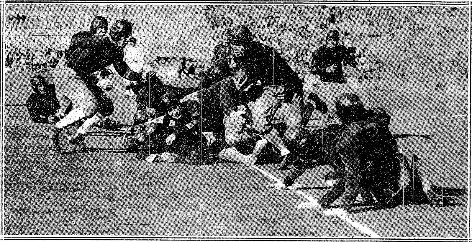 Caption text says "Musick of Southern California Piercing the California Line in Game Last Saturday."