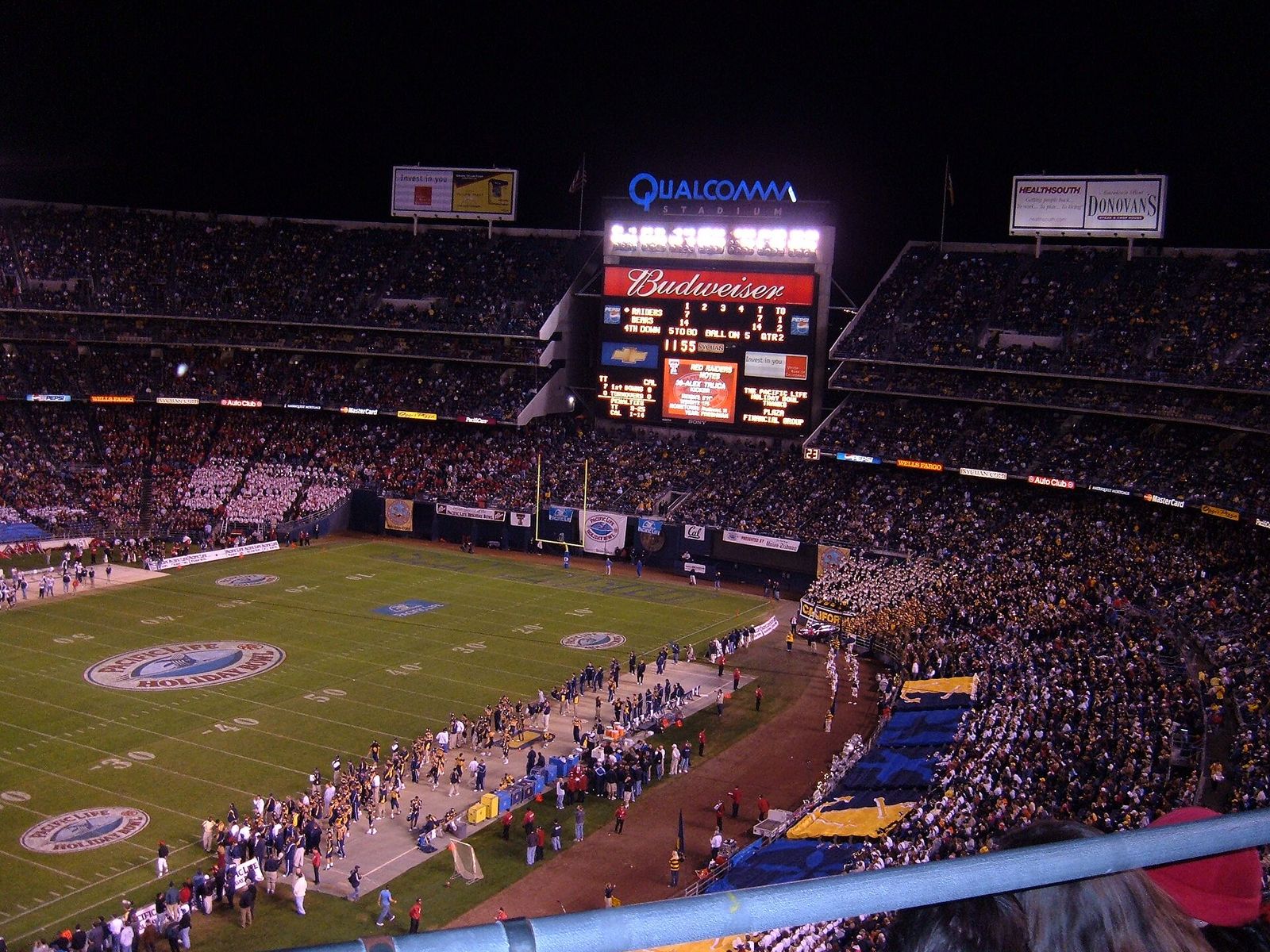 The Cal sideline during the 2004 Holiday Bowl at Qualcomm Stadium in San Diego, California against the Texas Tech Red Raiders. The Red Raiders won 45-31.