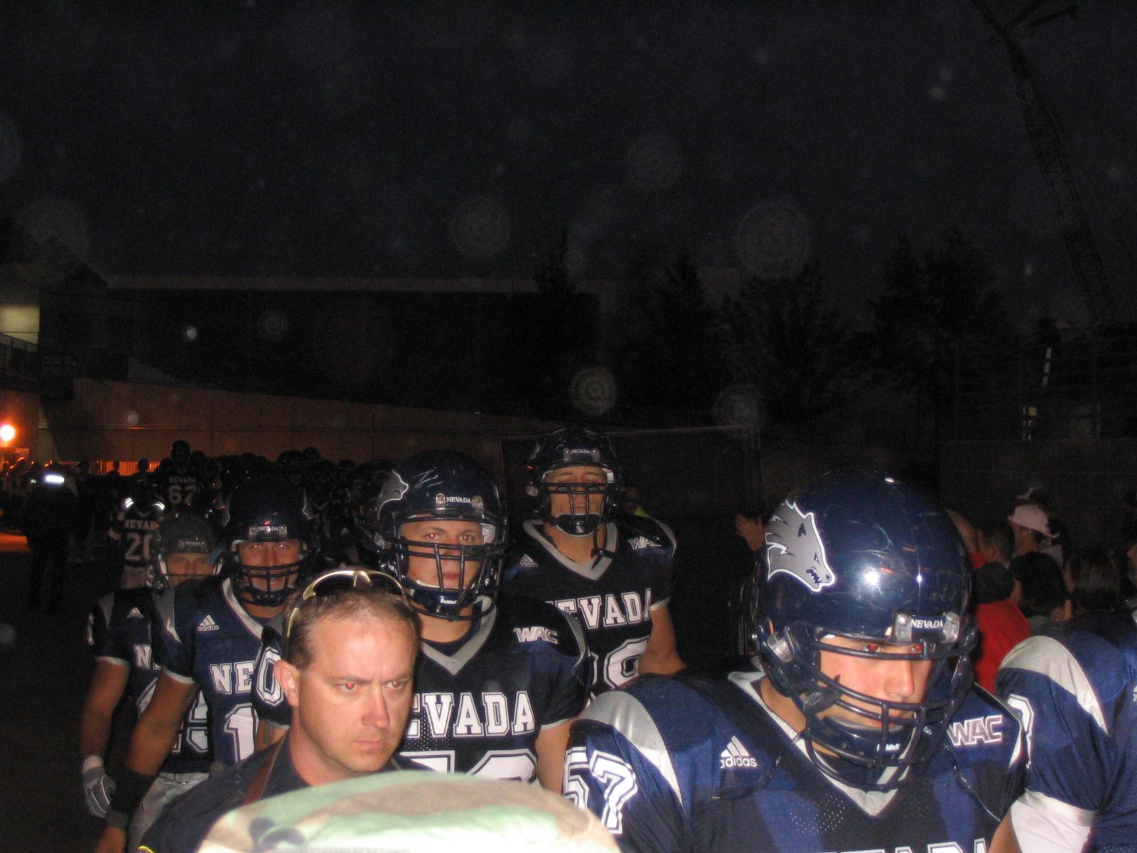 Nevada returning from the locker room near the end of halftime.