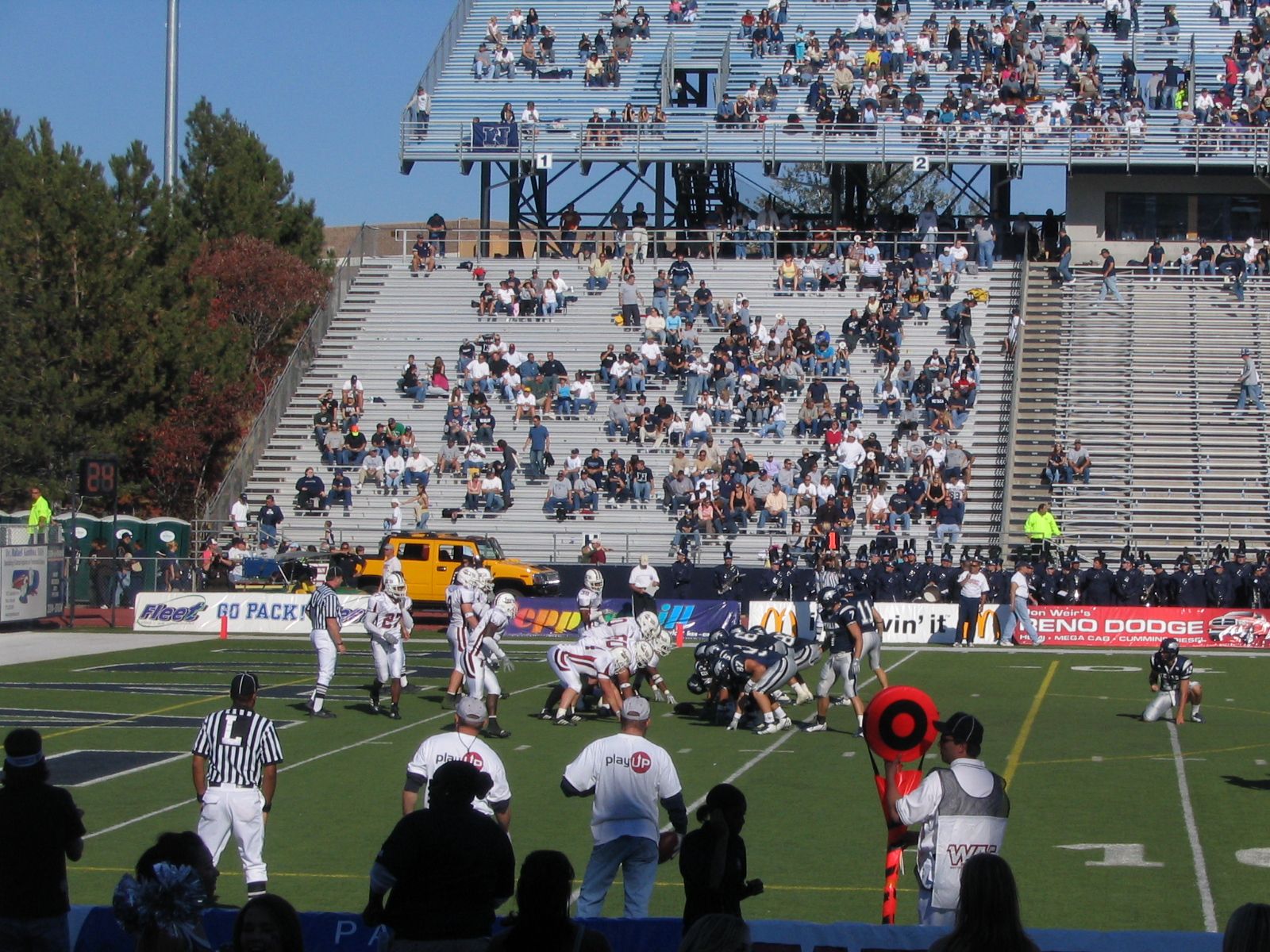 University of Nevada 48, New Mexico State University, 21. It was a blowout. The holder is getting ready for the kick.