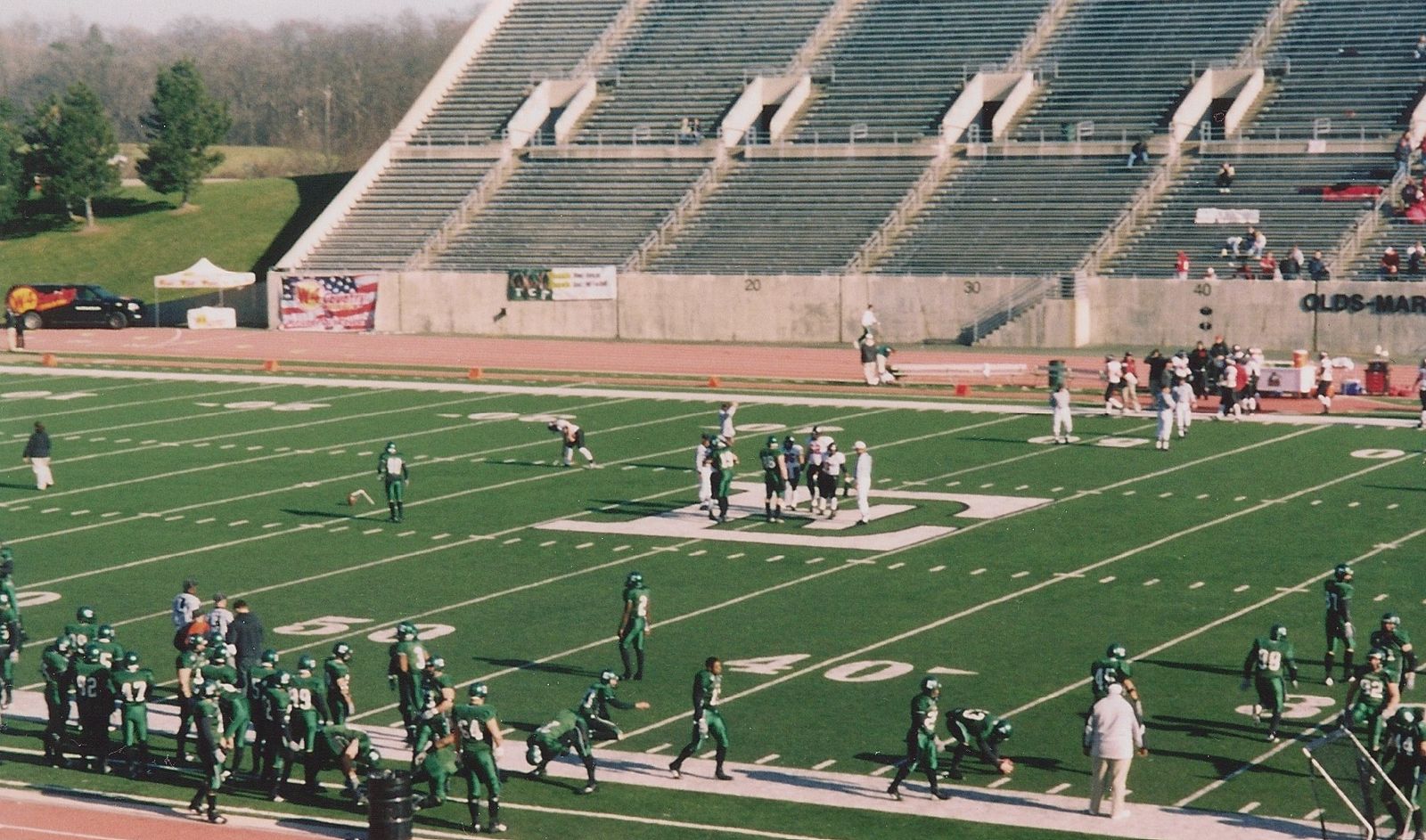 The coin toss before the Northern Illinois Huskies vs. Eastern Michigan Eagles football game at Rynearson Stadium in Ypsilanti, Michigan (United States).