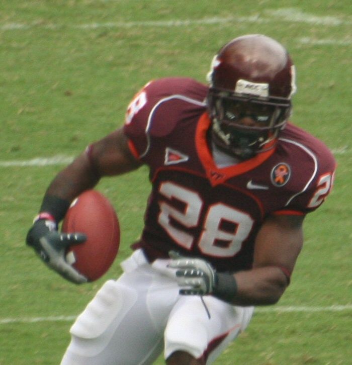 Brandon Ore of the 2007 Virginia Tech Hokies football team runs against East Carolina University