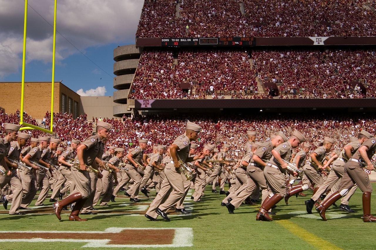 Now forming in the end zone at Kyle Field - the Fightin' Texas Aggie Band.
