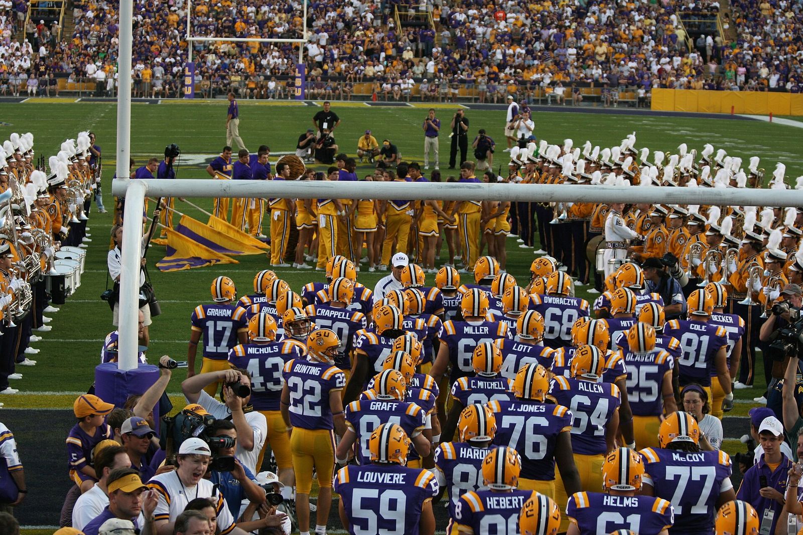 Second ranked LSU comes onto the field at the start of the game versus Middle Tennessee State in 2007.