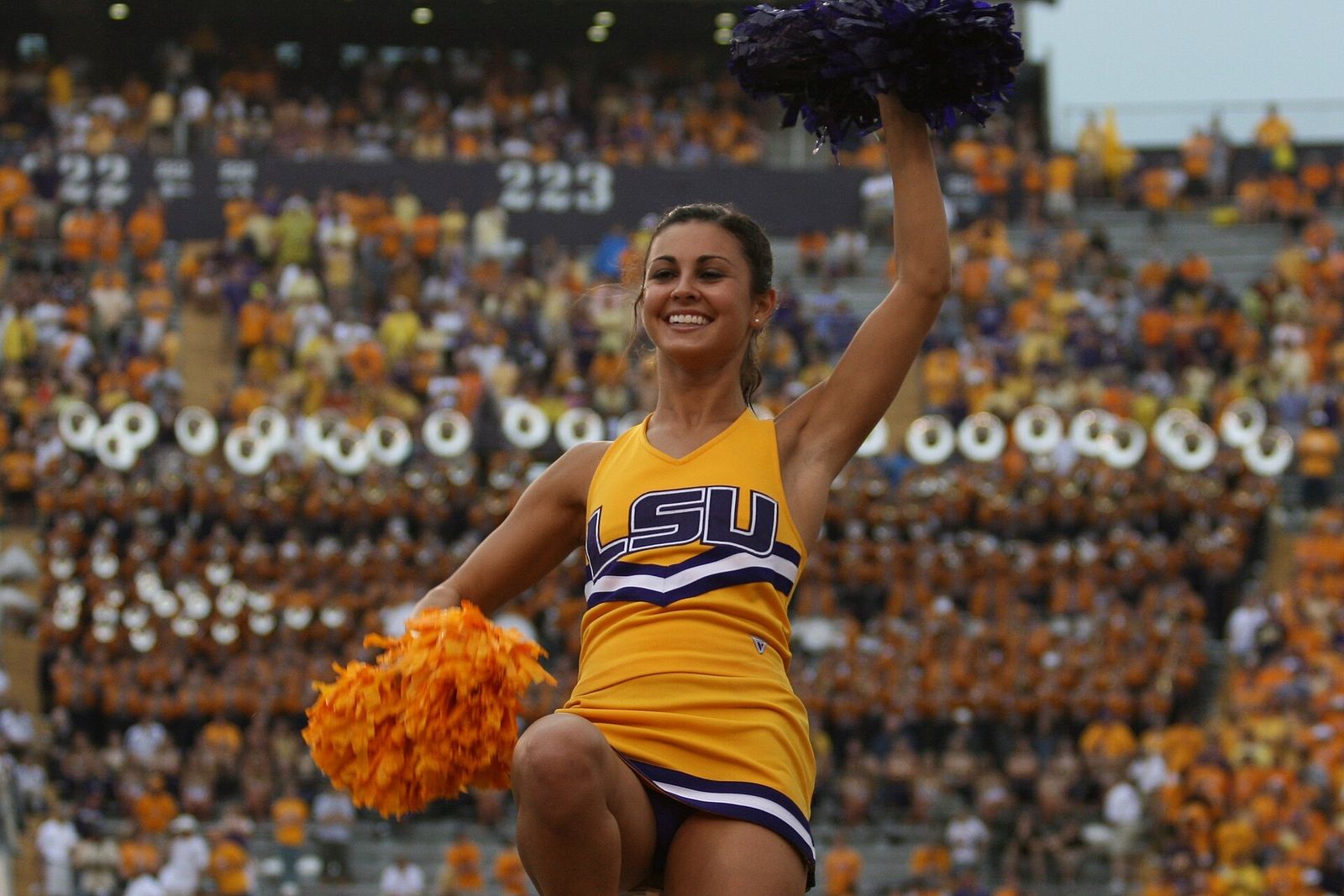 Photo of LSU cheerleader taken by Jeff at an LSU football game in Tiger Stadium.