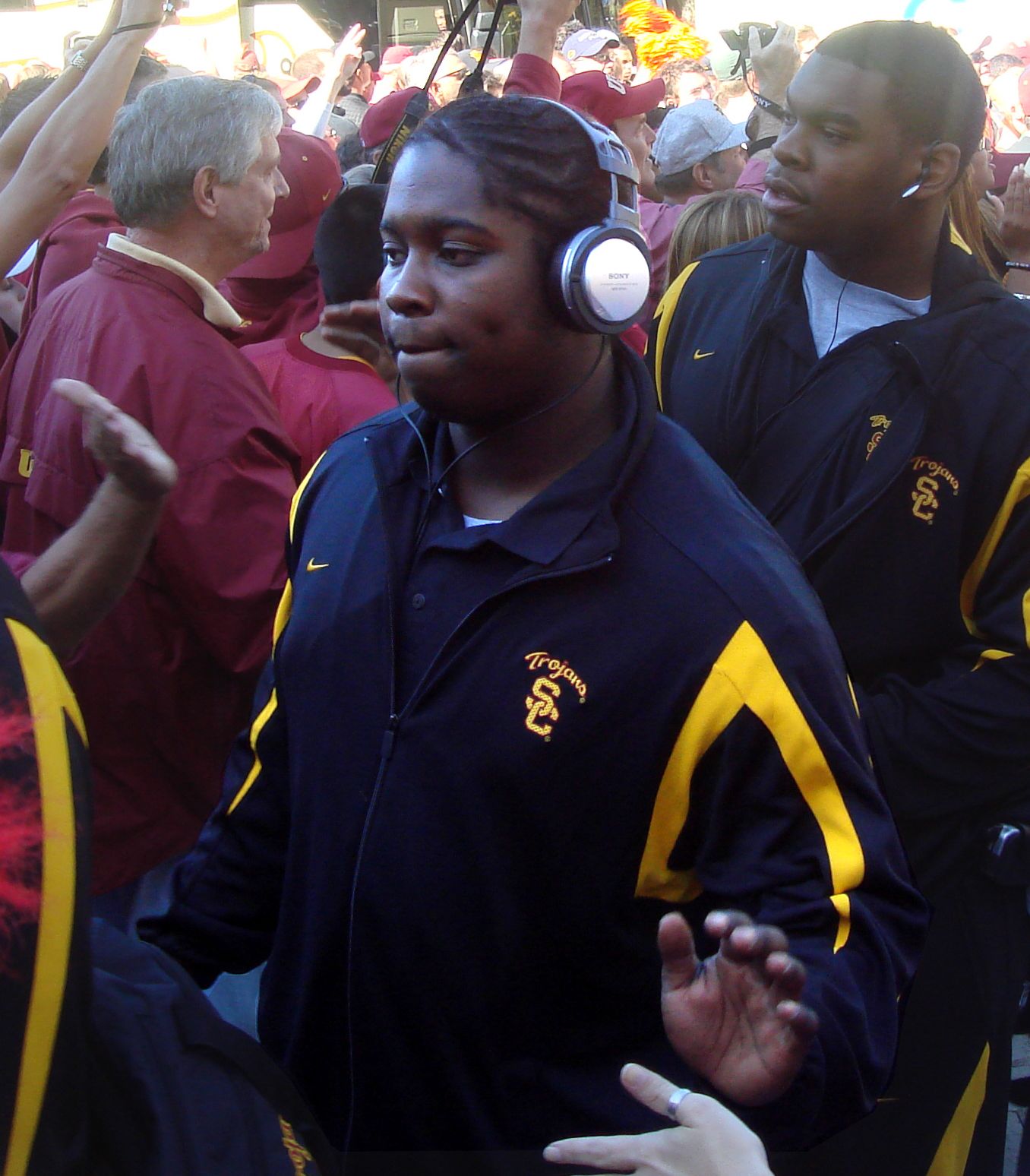 Then-freshman defensive tackle DaJohn Harris, walking with the rest of the USC Trojans football team towards Notre Dame Stadium.