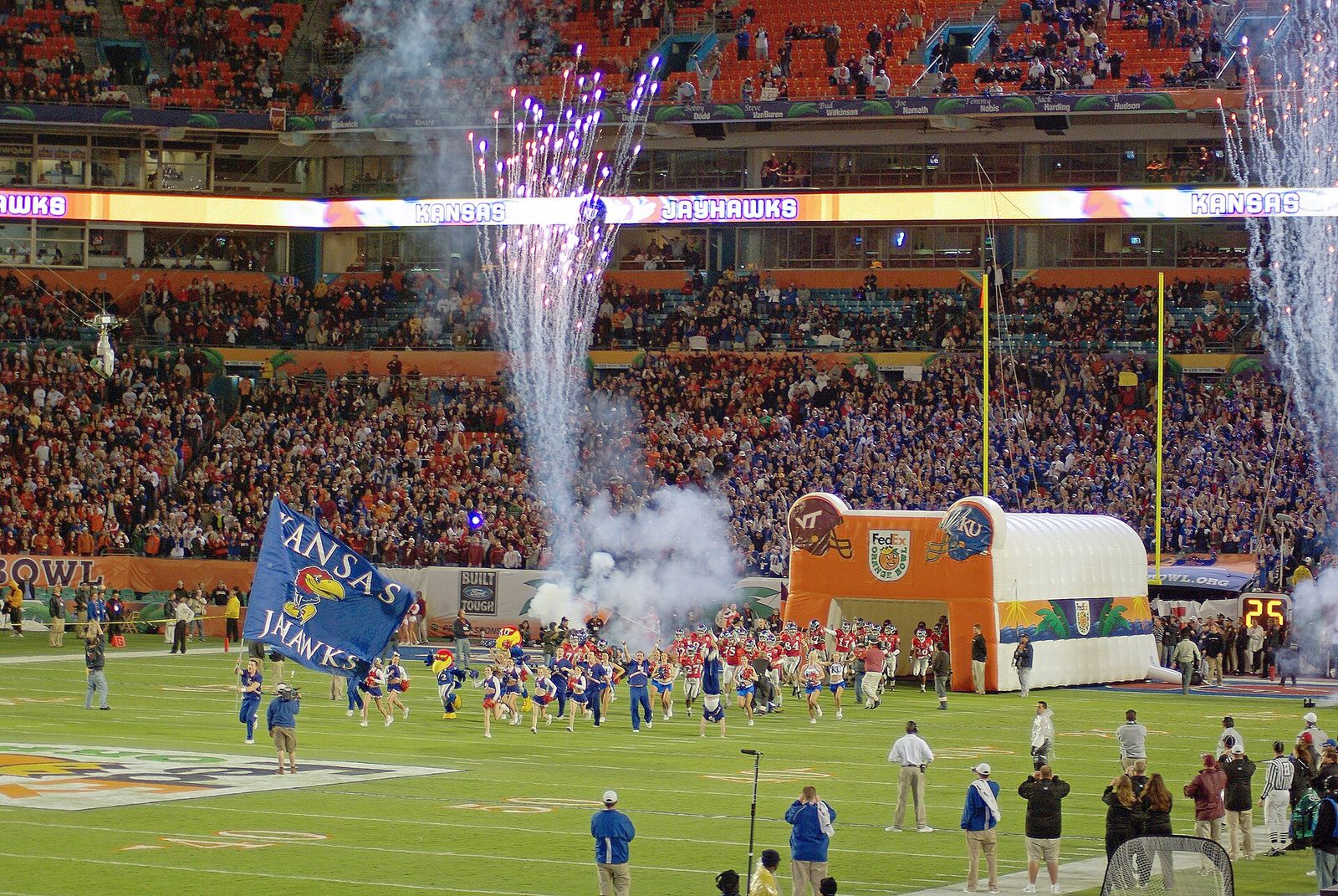 Kansas takes the field for the 2008 Orange Bowl.