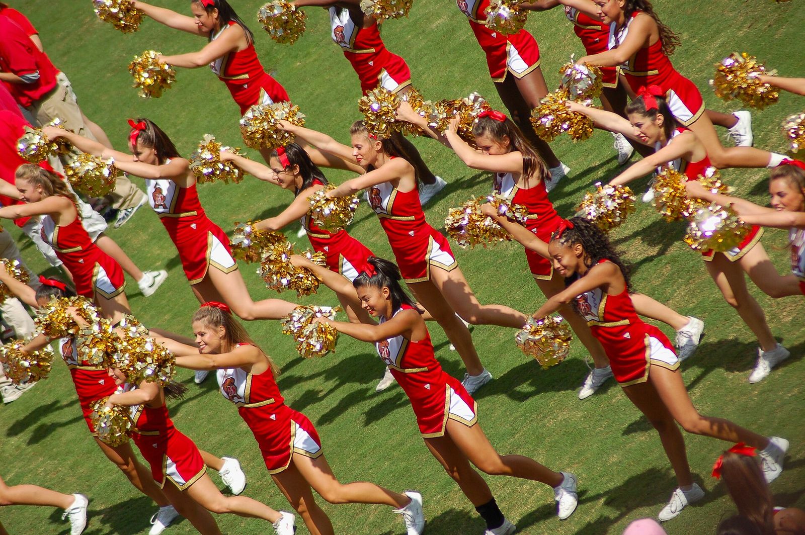 The Maryland cheerleading team celebrates a blowout victory over Eastern Michigan.