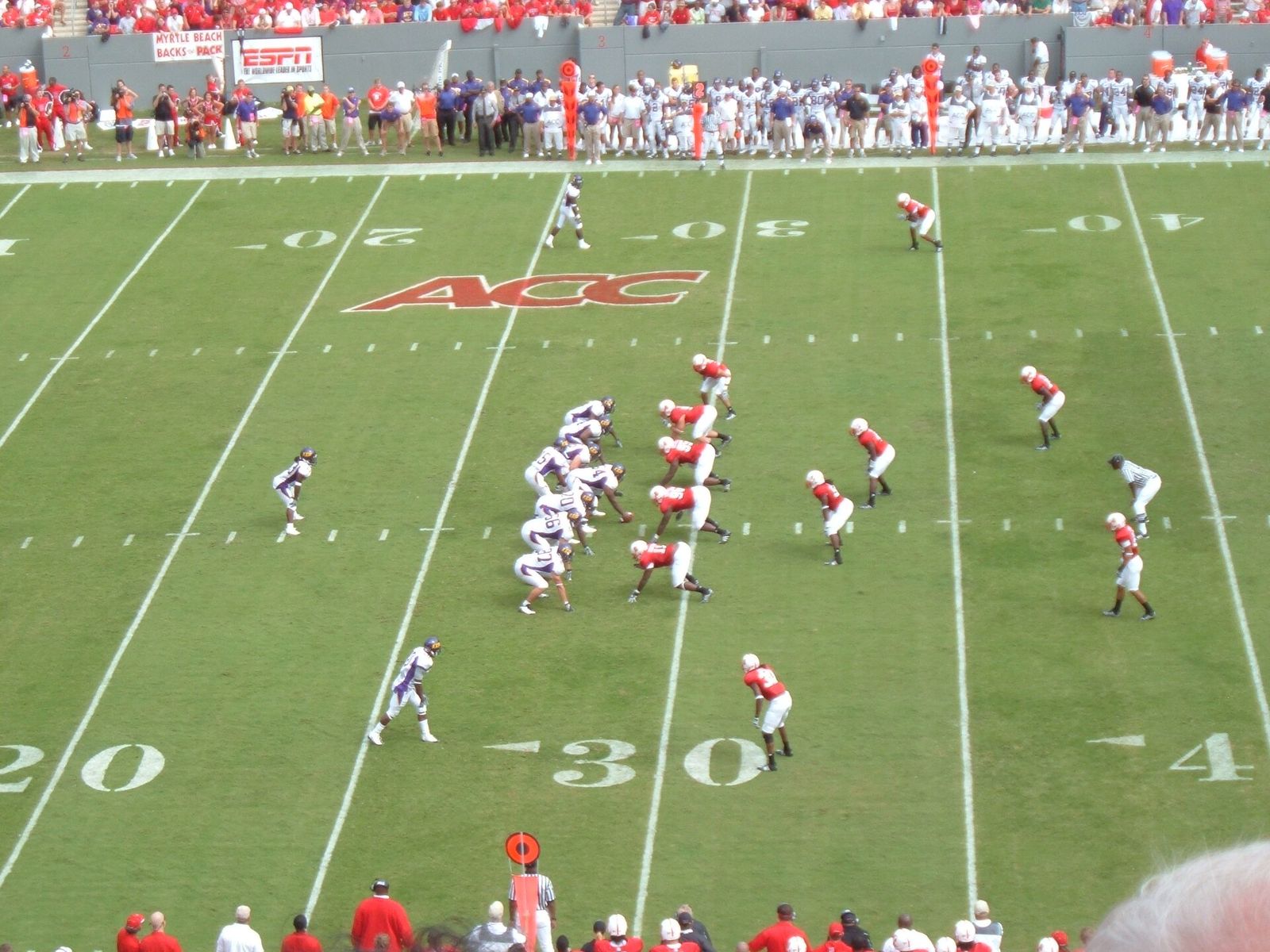 ECU prepares to hike the ball against rival NC State in Carter-Finley Stadium in 2008.