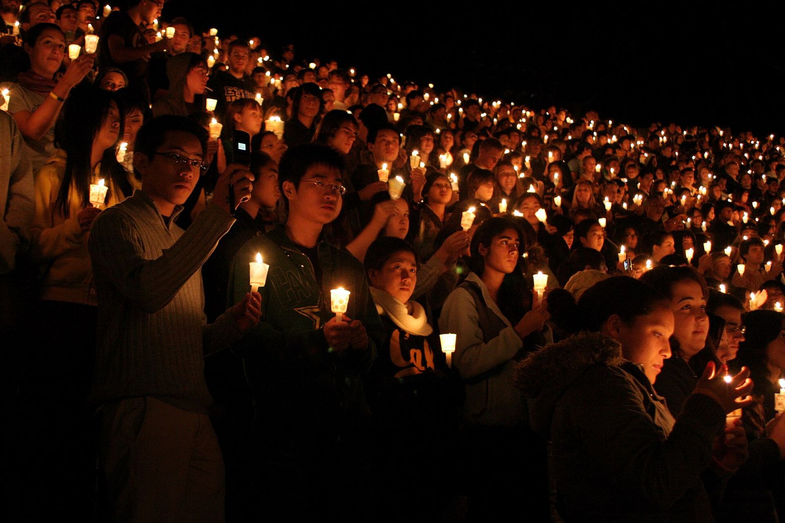 Cal students and alumni gather for the pre-Big Game bonfire at the Greek Theater.