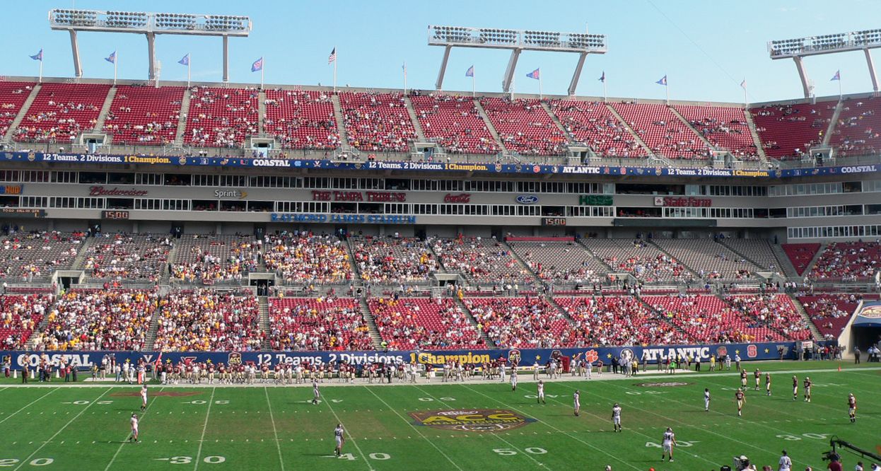 The stands of Raymond James Stadium were mostly empty during the 2008 ACC Championship Game.