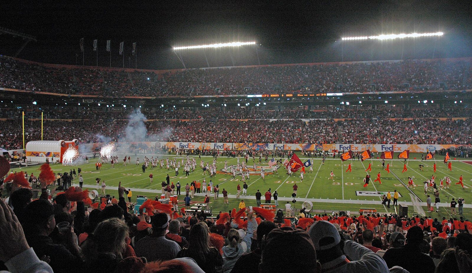 The Virginia Tech Hokies football team takes the field prior to the beginning of the 2009 Orange Bowl.