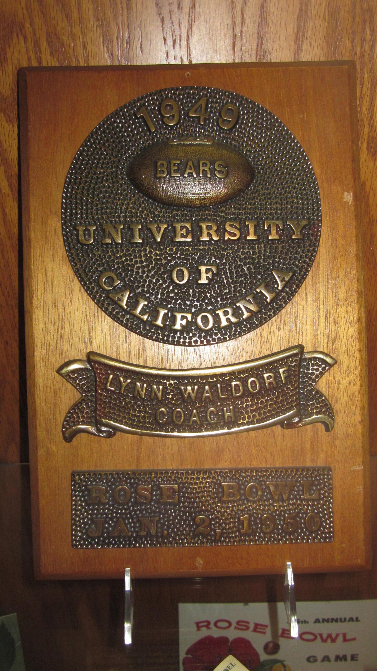 A 1950 Cal Rose Bowl plaque on display at Haas Pavilion in Berkeley, California.