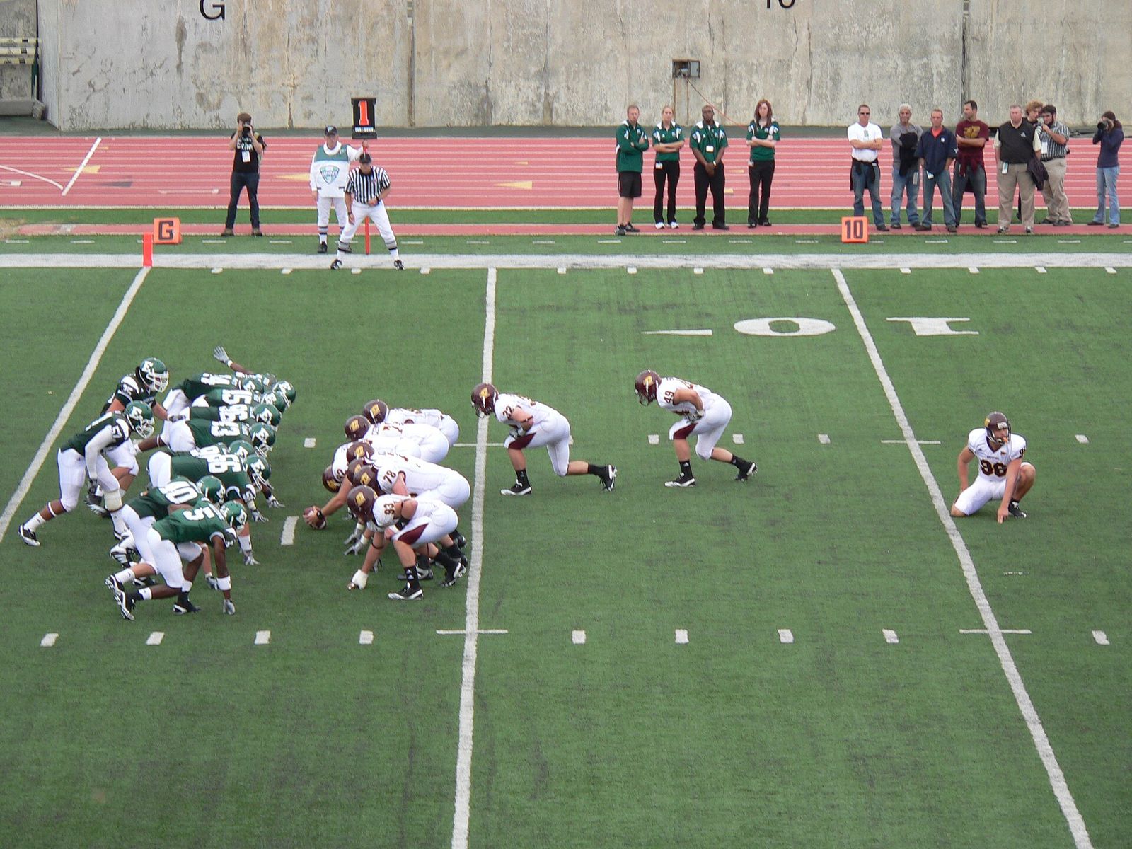 Central Michigan lines up for a PAT against EMU.