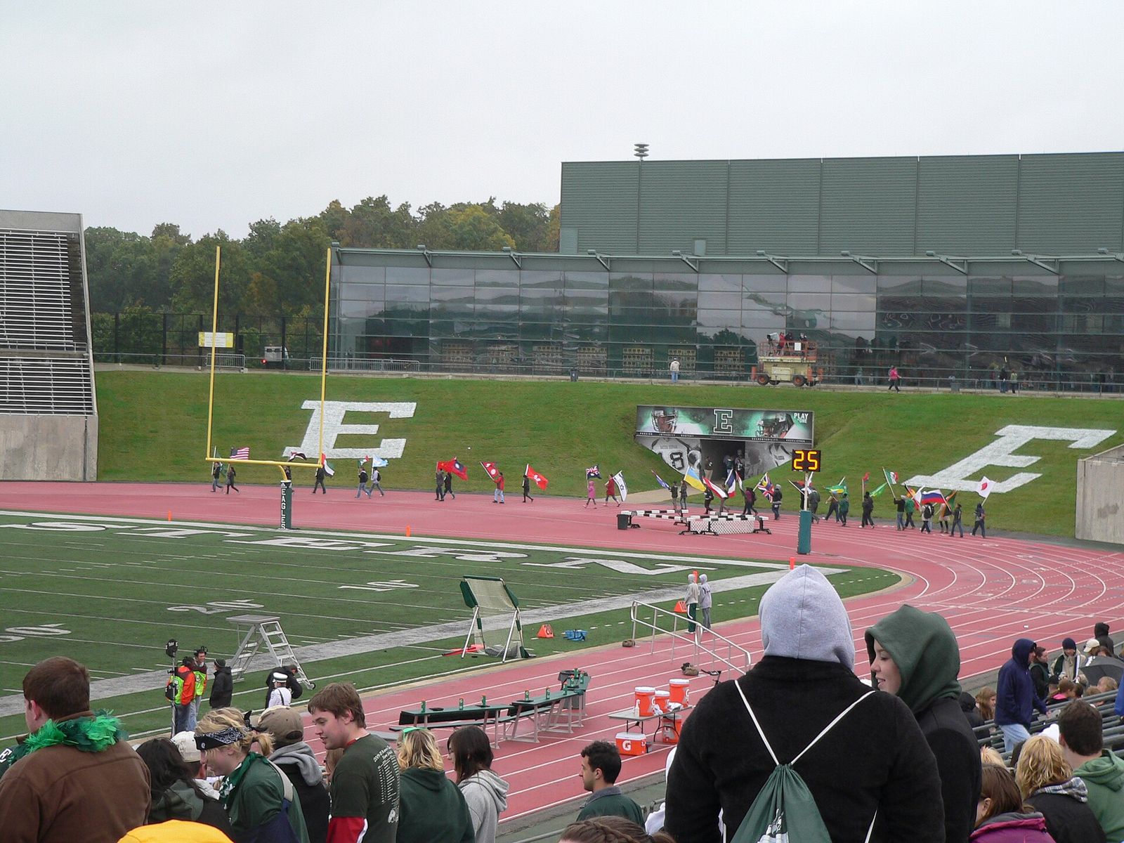 The "Parade of Nations" passing by the south end zone of Rynearson Stadium, prior to EMU's 2010 Homecoming football game against Ohio University.