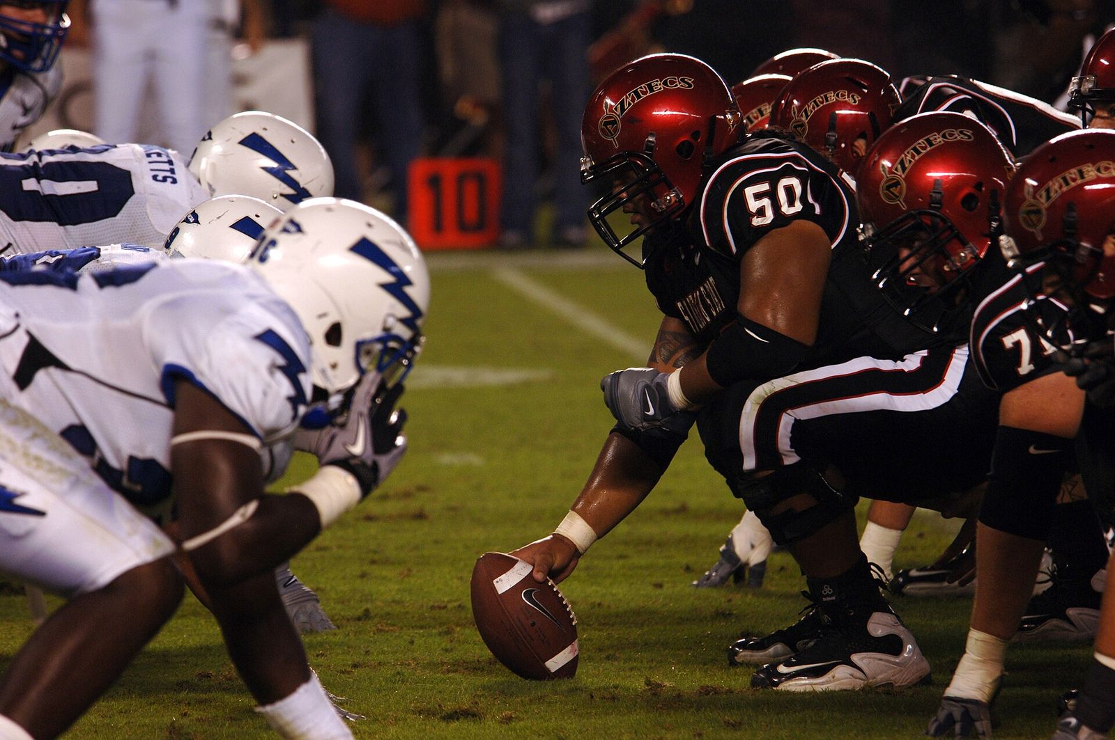 The Air Force Academy Falcons face off against the San Diego State Aztecs Oct. 16, 2010, at San Diego's Qualcomm Stadium. The Falcons lost the game 27-25.