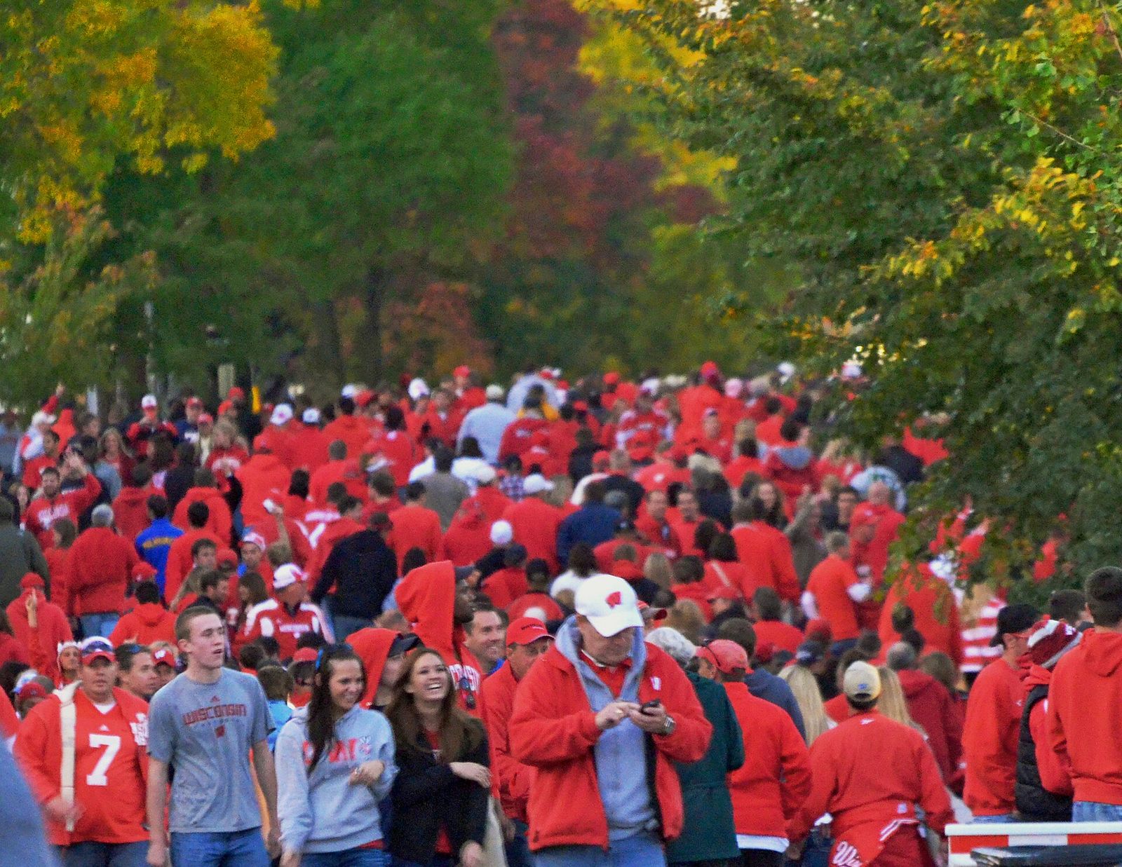 Wisconsin Badgers football fans outside the stadium in Madison prior to the first game of the 2011 season.