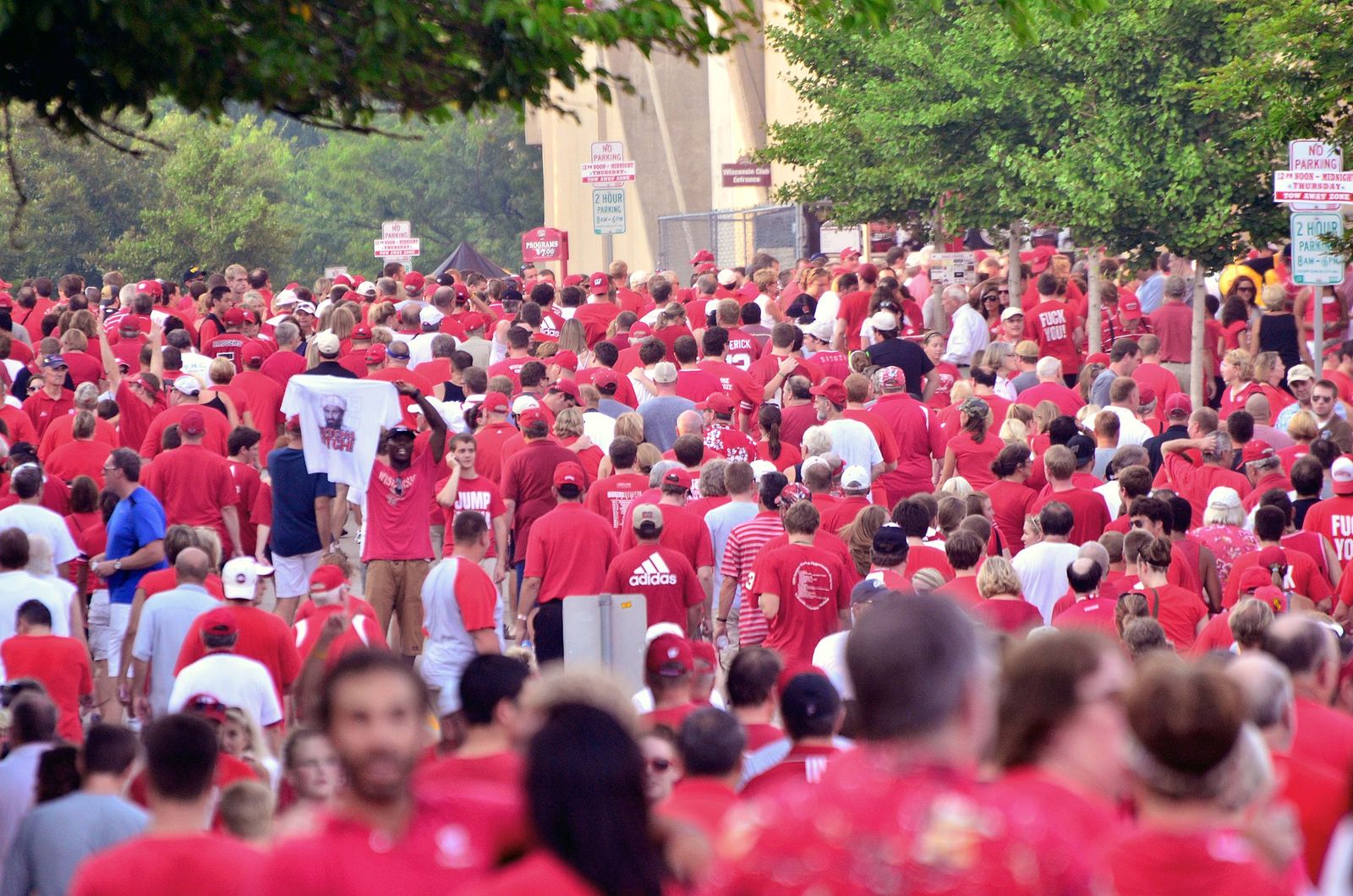 Wisconsin Badgers football fans outside the stadium in Madison prior to the first game of the 2011 season.