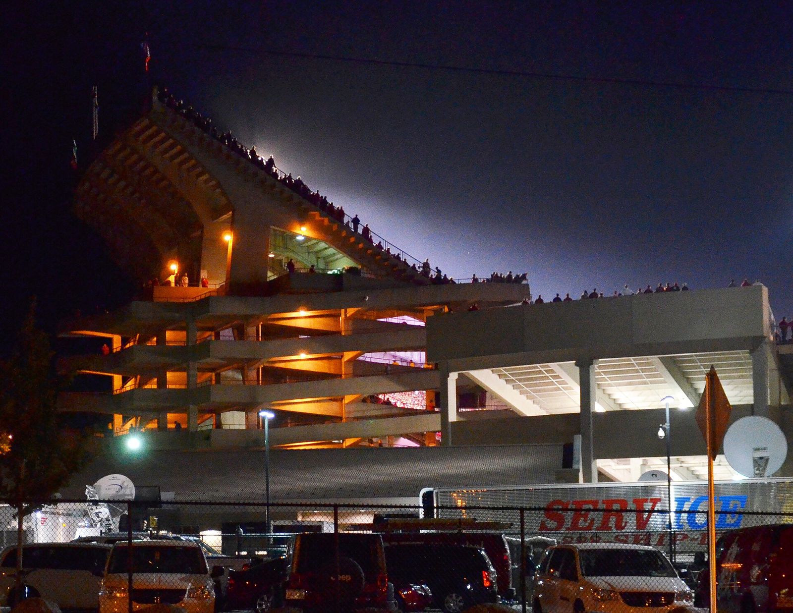 Night view of Camp Randall Stadium, home of the Badgers, on the campus of the University of Wisconsin-Madison
