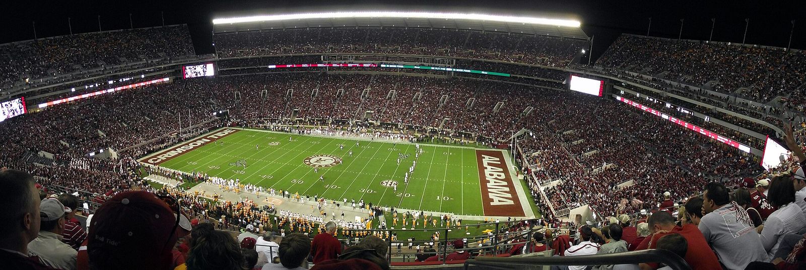 A panoramic view of the interior of Bryant-Denny Stadium during an Alabama football game versus the Tennessee Volunteers.