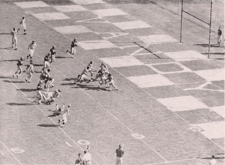 Ole Miss about to score on Vanderbilt in their 1953 game. Ole Miss won, 28-6.