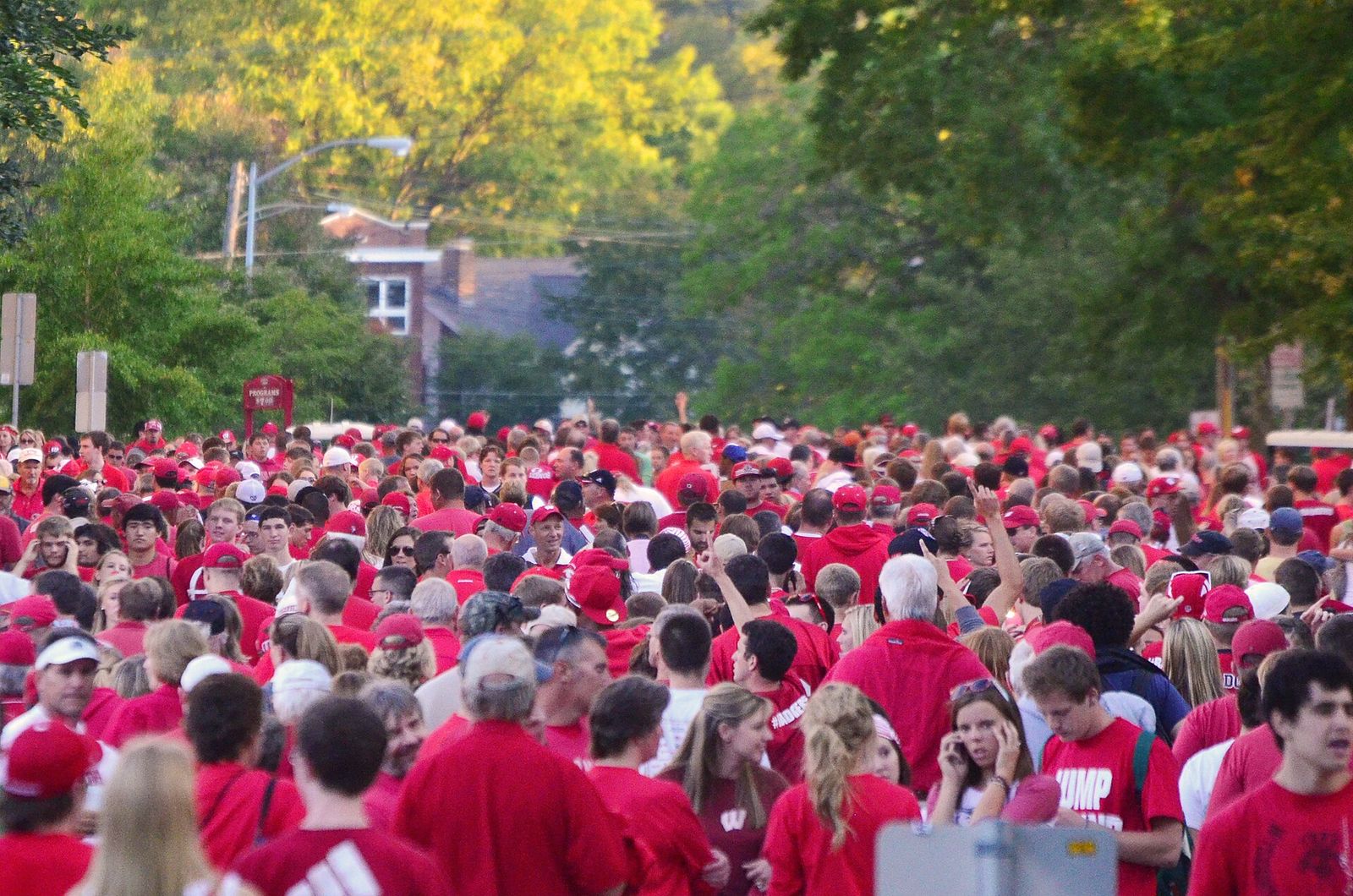 Wisconsin Badger football fans on Breese Terrace below Camp Randal Stadium prior to a game