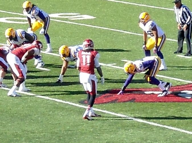 Cobi Hamilton plays in a NCAA football game for the Arkansas Razorbacks vs the LSU Tigers in Donald W. Reynolds Razorback Stadium, Fayetteville, AR