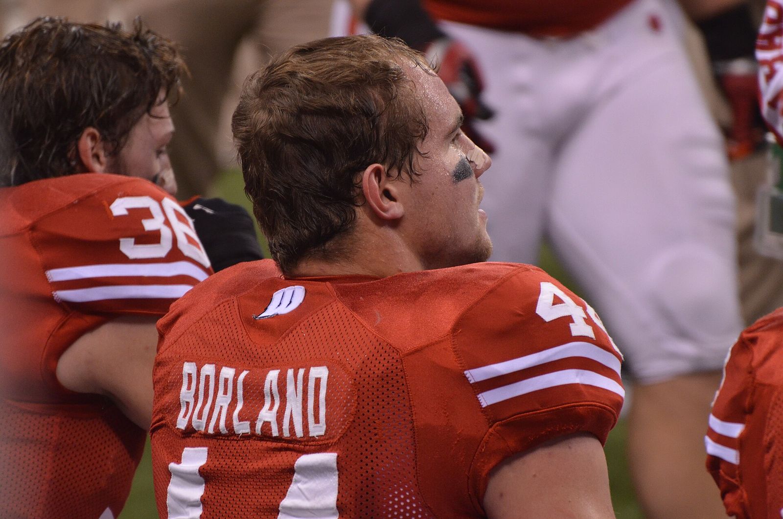 Wisconsin linebacker Chris Borland on the sideline of the 2012 Big Ten Football Championship Game at Lucas Oil Stadium, Indianapolis, Indiana