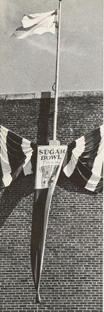 1956 Sugar Bowl game: Banners on Tulane Stadium, New Orleans.