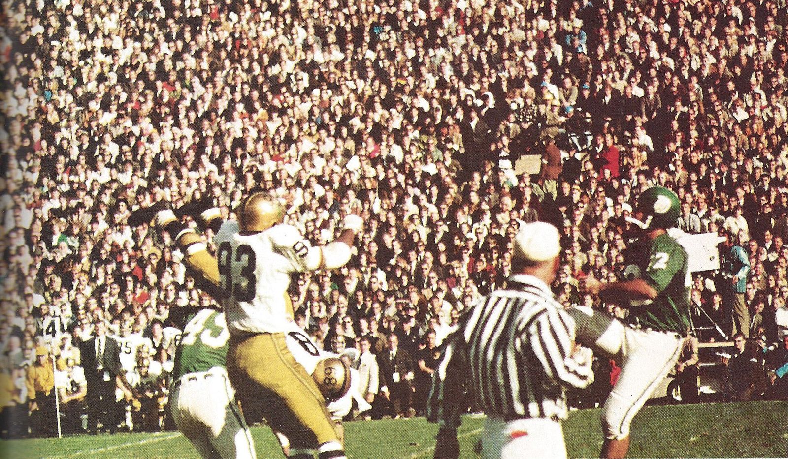 Michigan State place-kicker Mike Kenney kicks a field goal against Notre Dame in 1966
