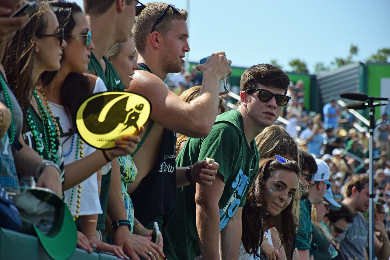 Fans cheer from the student section at Yulman Stadium at Tulane University on the day of its grand opening, Sept. 6, 2014