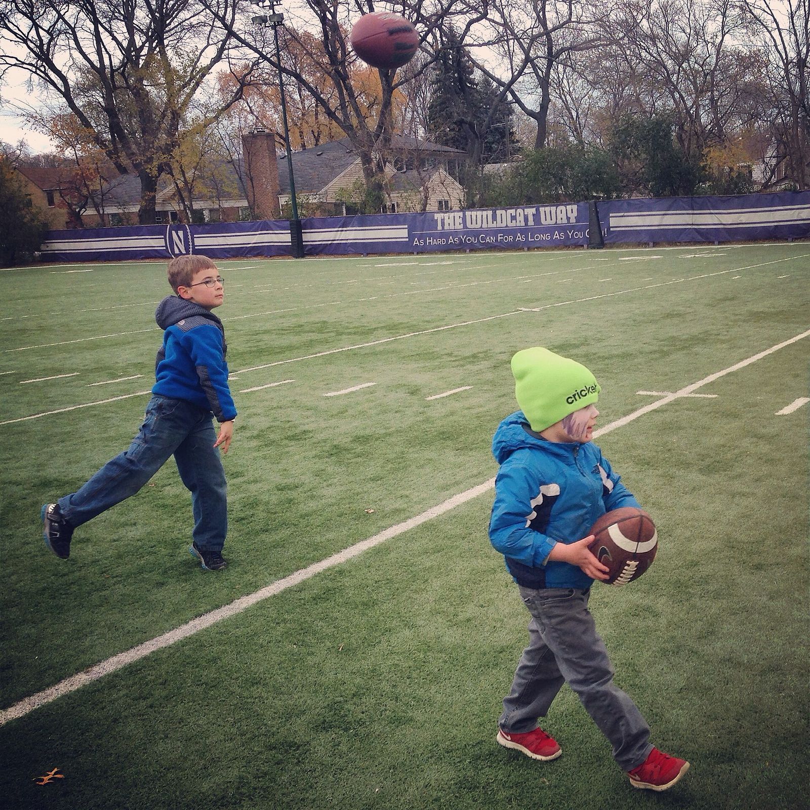 On Northwestern's practice field near Ryan Field on game day hosting Michigan for football
