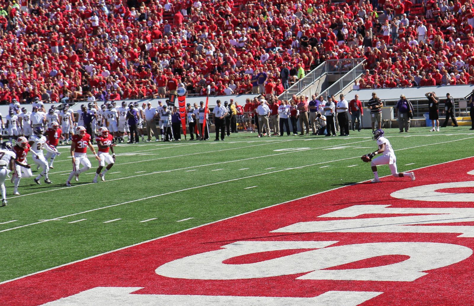 A Western Illinois Leatherneck kick returner takes a knee for a safety in the quick score in football history (1 second elapsed off the clock).
