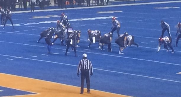 Boise State on offense during their game vs San Diego State on November 15, 2014 at Albertsons Stadium in Boise, Idaho.