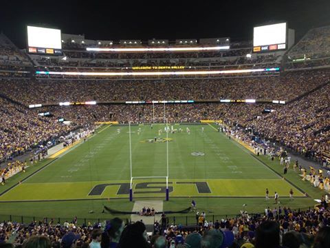 Louisiana–Monroe Warhawks vs LSU Tigers. Photo showing new 2014 addition to the south end zone of Tiger Stadium as viewed from the north end zone.