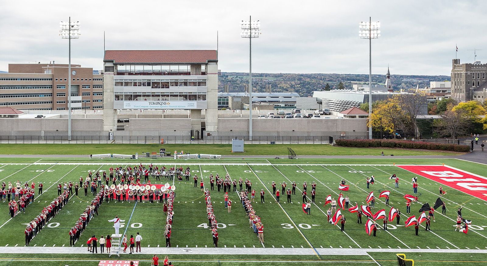 Cornell University's Big Red marching Band plays during the Homecoming game, October 21, 2017, at Schoellkopf Field.