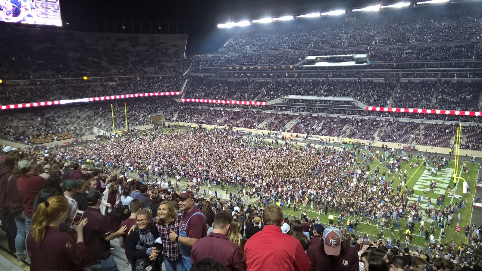 Fans storming Kyle Field after the winning touchdown and successful two-point conversion in the 2018 LSU vs. Texas A&M football game