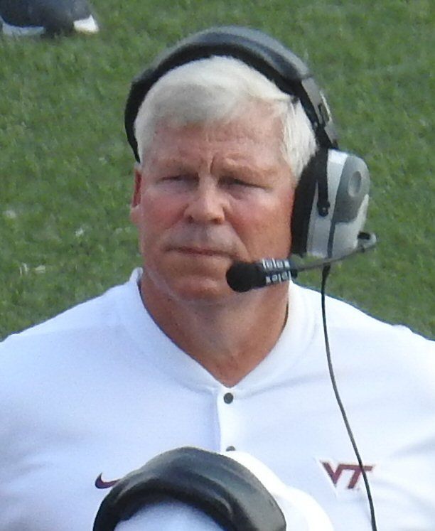 James Shibest, the Virginia Tech Hokies' special teams and tight end coach, during Virginia Tech's 2018 game at Old Dominion University.