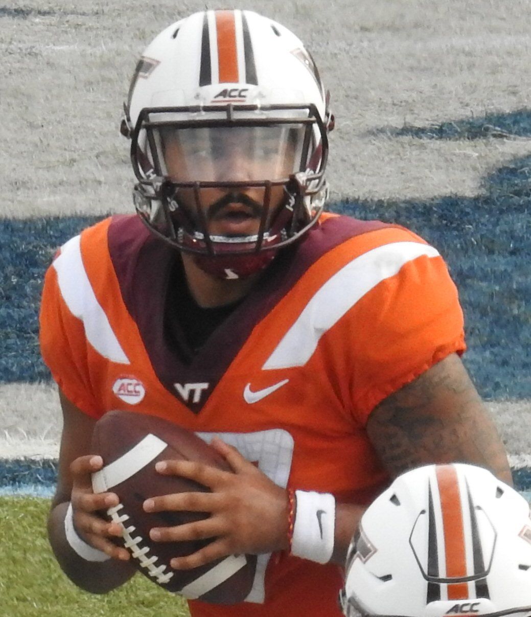 Josh Jackson drops back to pass during Virginia Tech's 2018 game at Old Dominion University.