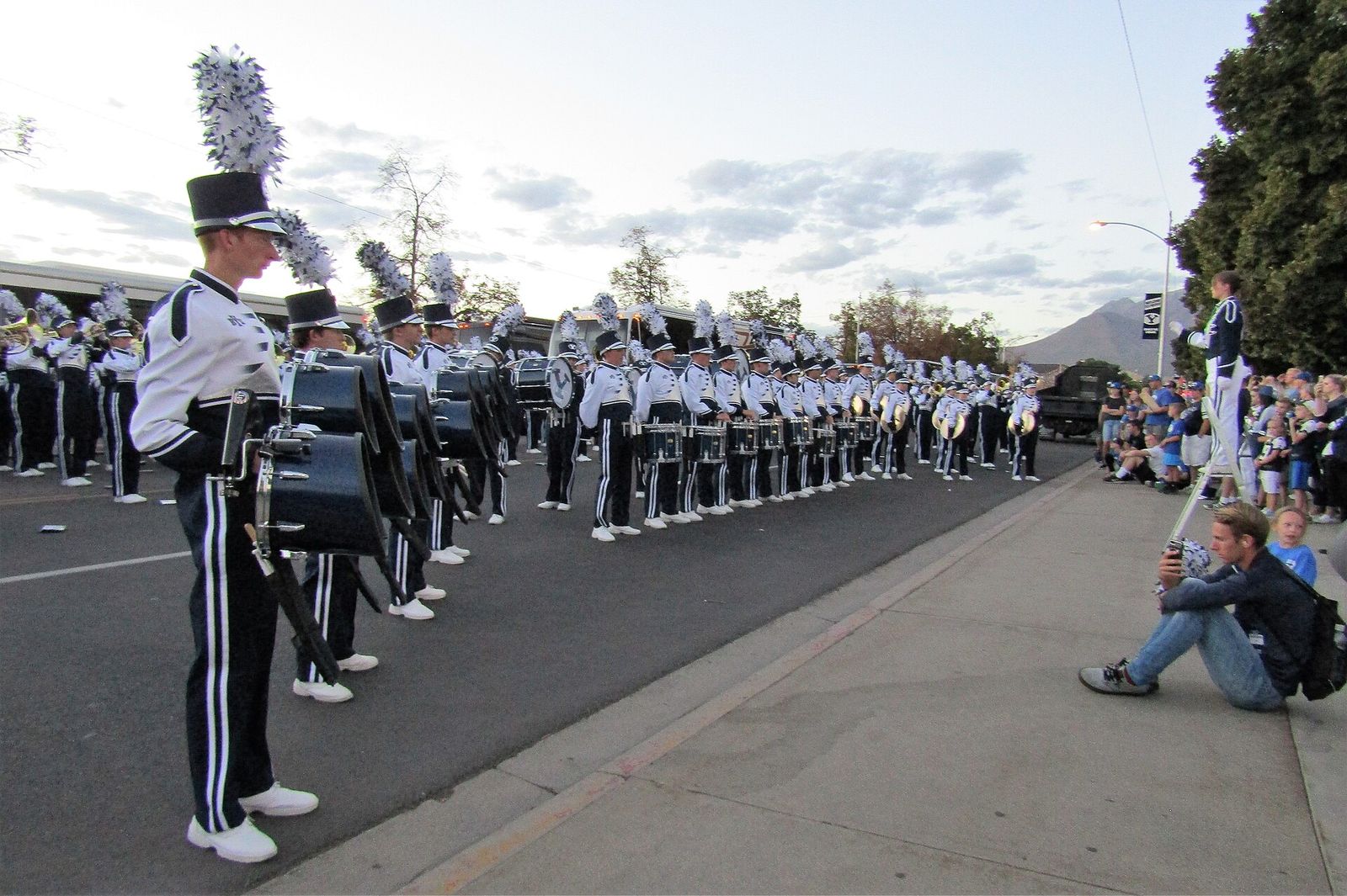 The BYU Marching Band performing after the BYU Cougars v. McNeese State Cowboys game.