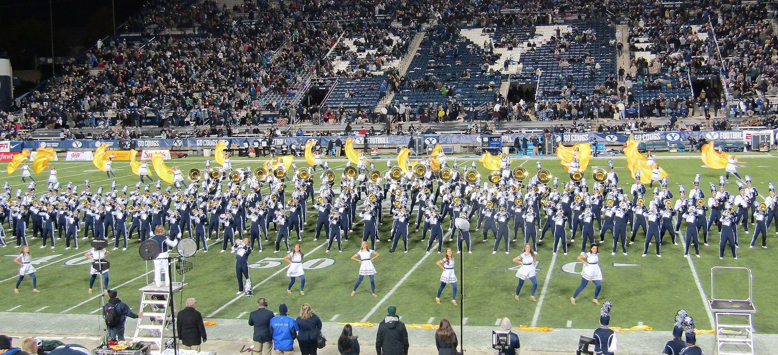The BYU Marching Band performing during half-time of the Hawaii Rainbow Warriors vs. BYU Cougars football game.
