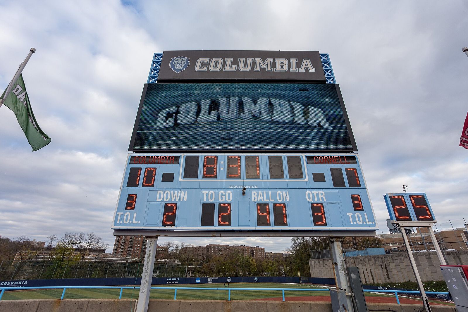 Columbia scoreboard at Wien Stadium. Cornell vs Columbia football at Wien Stadium, Nov 17, 2018