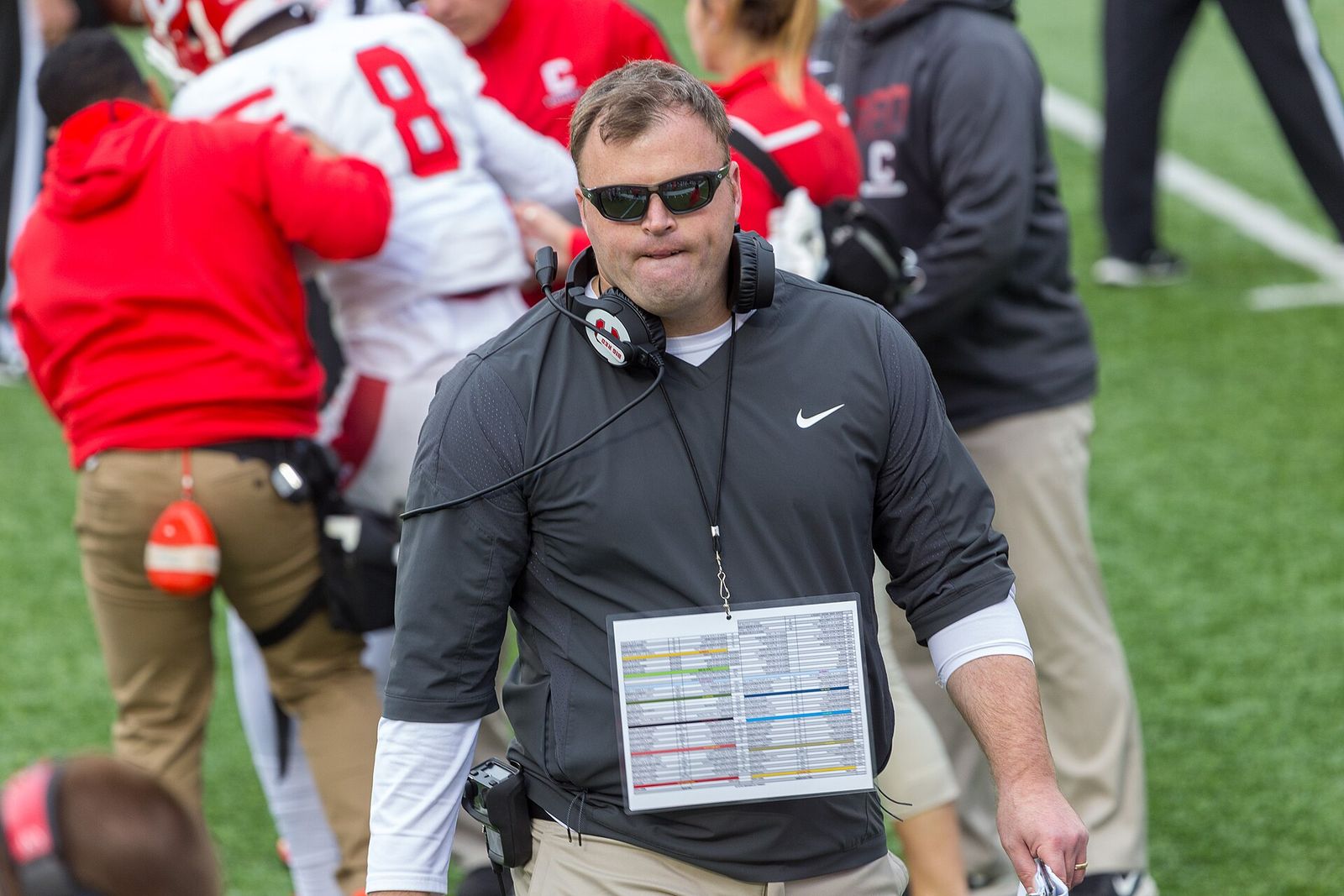 Cornell University football coach David Archer at Harvard game, October 12, 2019, at Harvard Stadium. Harvard won, 35-22.