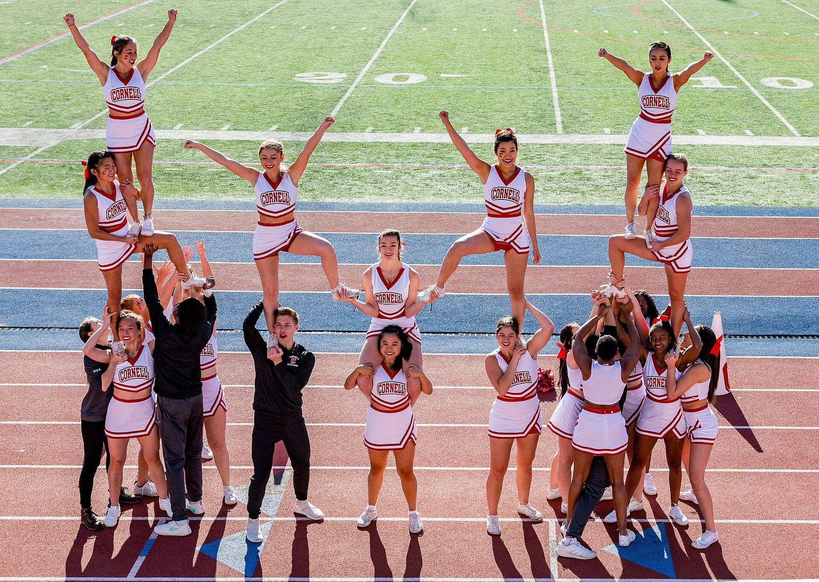 Cornell University cheerleaders at Cornell-Penn game, November 9, 2019. Penn won, 21-20.
